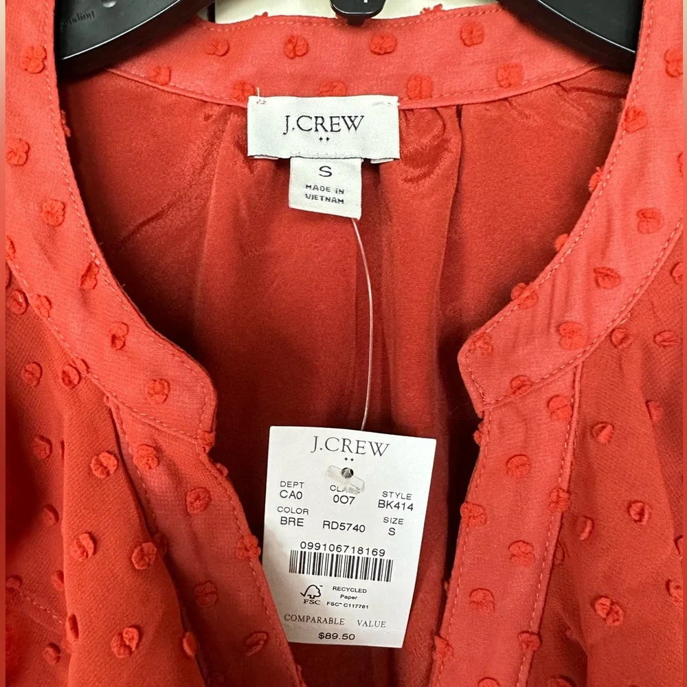 Burnt Orange Polka Dot J. Crew Long Sleeve Blouse Size S NWT - Picture 5 of 10